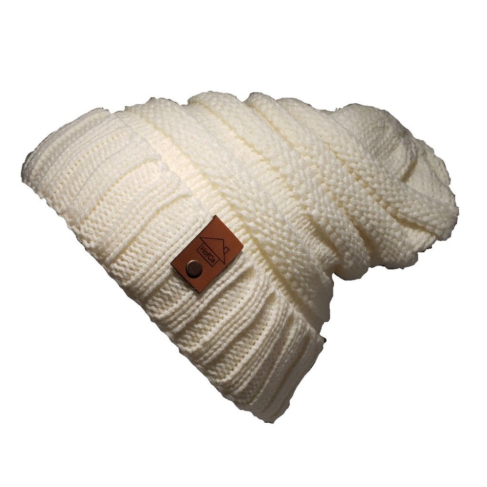 HofCs 1 Pack Adult Knit Hat (White with Rawhide Tag)